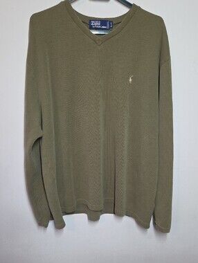 Polo by Ralph Lauren Sweater XL Olive Green V-Neck  Made In Canada Vintage